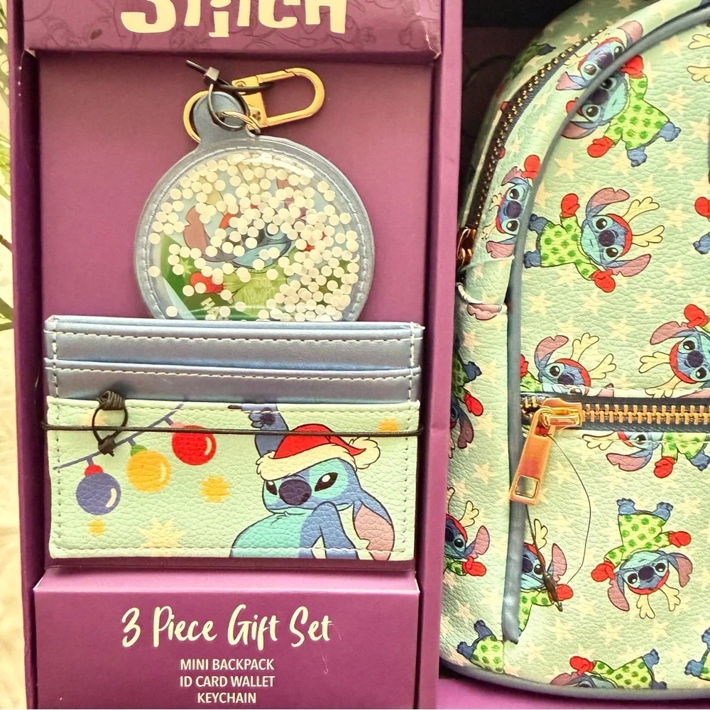 Disney Stitch Mini Backpack 3-Piece Gift Set NWT | Backpack Wallet Keychain